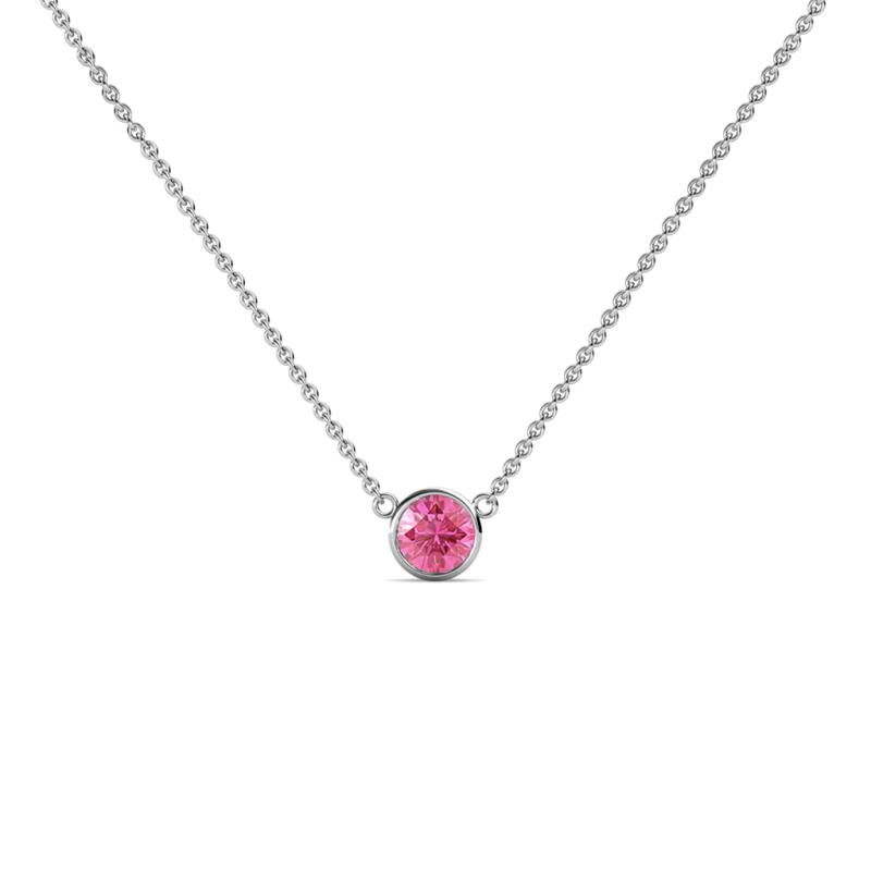 Merilyn 3.40 mm Round Pink Tourmaline Bezel Set Solitaire Pendant 