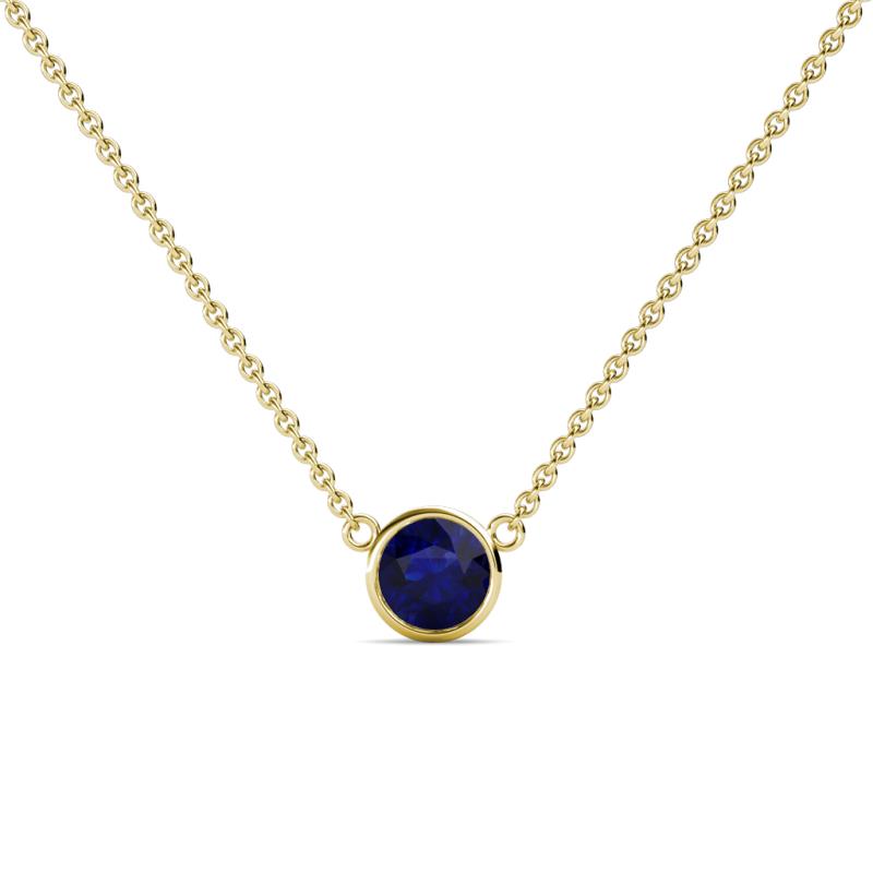 Merilyn 4.80 mm Round Blue Sapphire Bezel Set Solitaire Pendant 