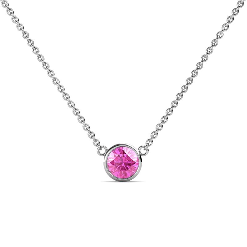 Merilyn 4.80 mm Round Pink Sapphire Bezel Set Solitaire Pendant 