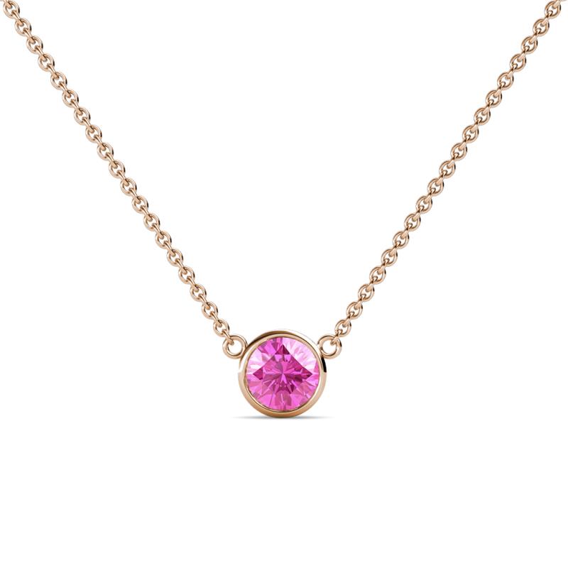 Merilyn 4.80 mm Round Pink Sapphire Bezel Set Solitaire Pendant 