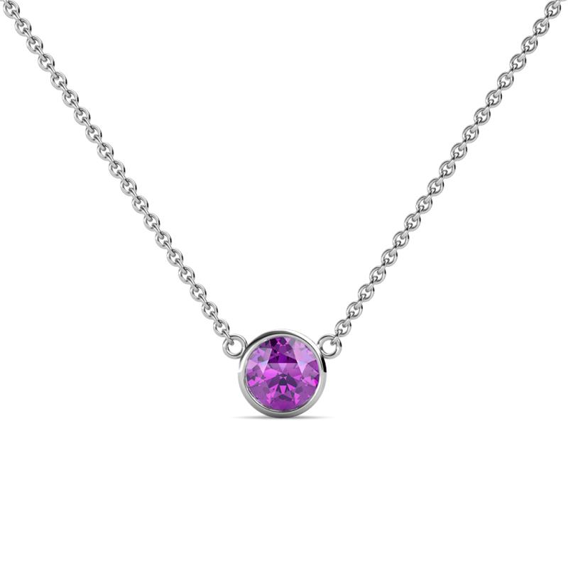 Merilyn 4.80 mm Round Amethyst Bezel Set Solitaire Pendant 