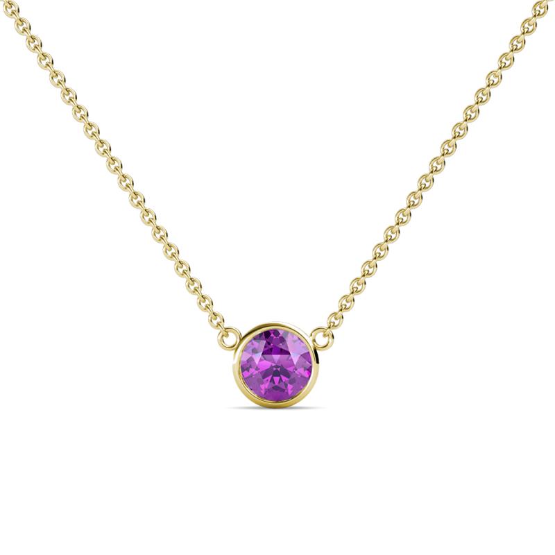 Merilyn 4.80 mm Round Amethyst Bezel Set Solitaire Pendant 