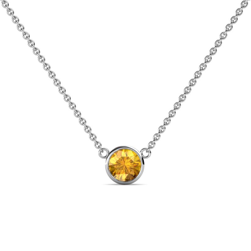 Merilyn 4.80 mm Round Citrine Bezel Set Solitaire Pendant 