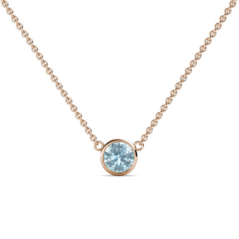 Merilyn 5.40 mm Round Aquamarine Bezel Set Solitaire Pendant 