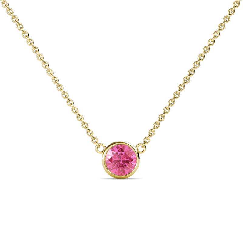 Merilyn 5.40 mm Round Pink Tourmaline Bezel Set Solitaire Pendant 