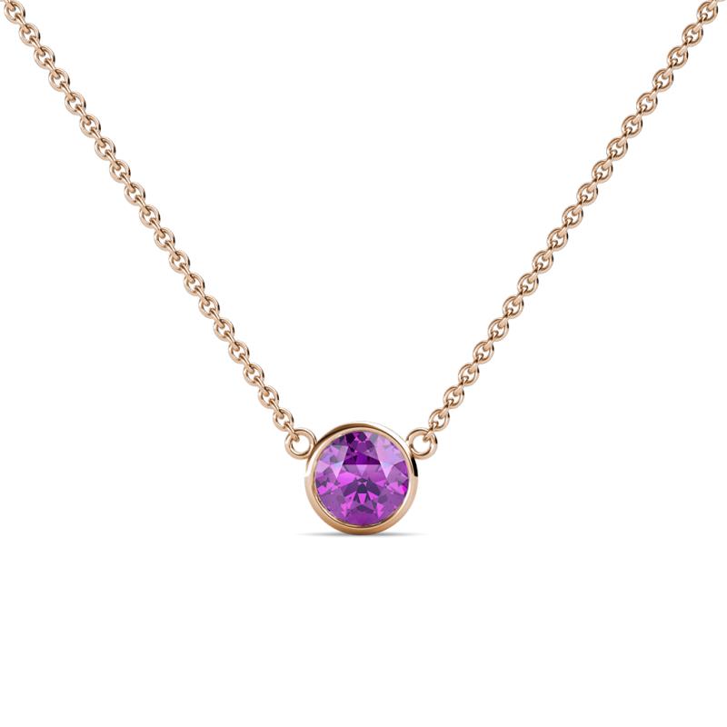 Merilyn 5.40 mm Round Amethyst Bezel Set Solitaire Pendant 