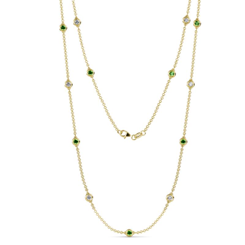 Lien (13 Stn/3.4mm) Green Garnet and Diamond on Cable Necklace 