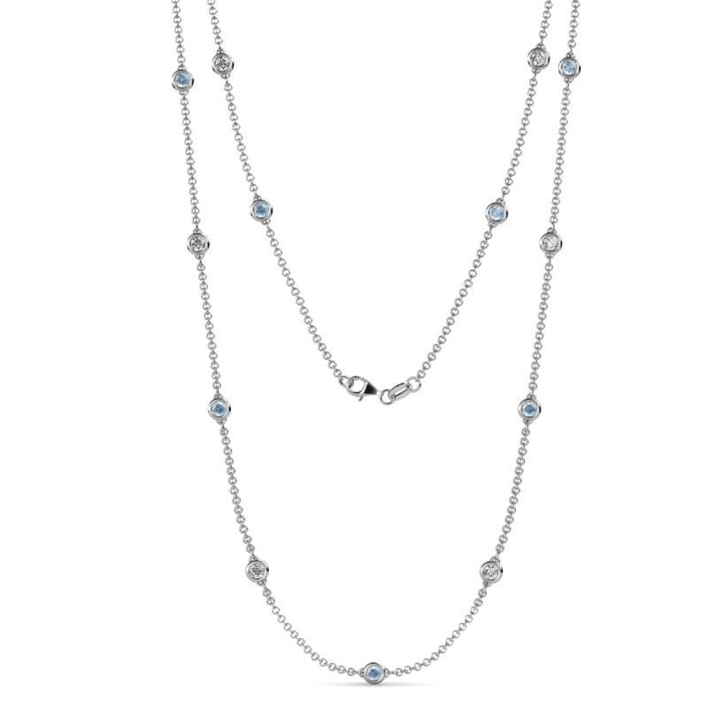 Lien (13 Stn/3.4mm) Aquamarine and Lab Grown Diamond on Cable Necklace 