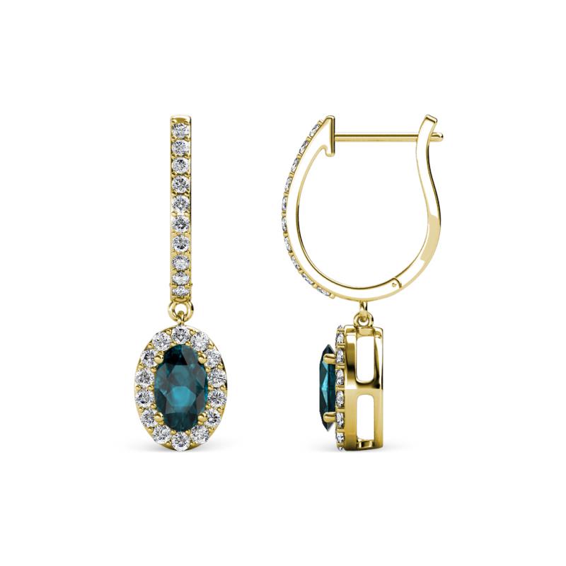 Ilona Oval Cut London Blue Topaz and Diamond Halo Dangling Earrings 