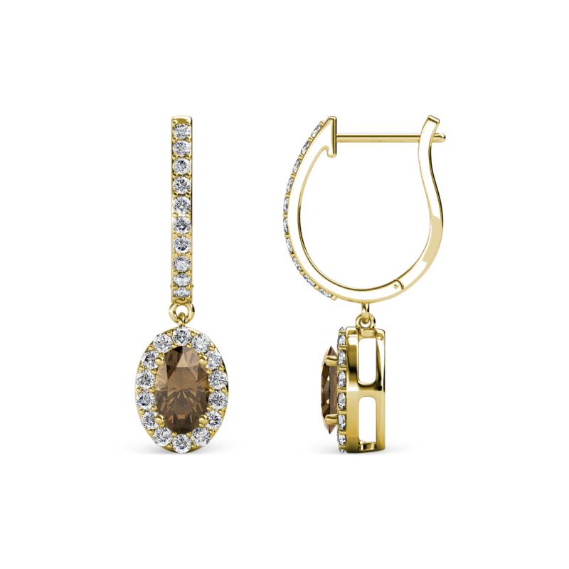 Ilona Oval Cut Smoky Quartz and Diamond Halo Dangling Earrings 