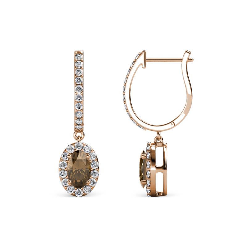 Ilona Oval Cut Smoky Quartz and Diamond Halo Dangling Earrings 