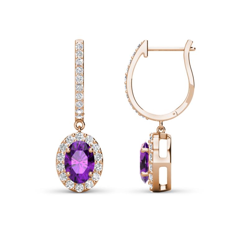Ilona Oval Cut Amethyst and Diamond Halo Dangling Earrings 