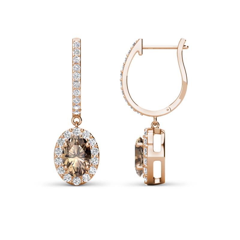 Ilona Oval Cut Smoky Quartz and Diamond Halo Dangling Earrings 