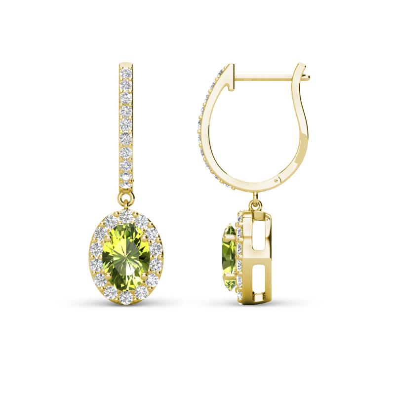 Ilona Oval Cut Peridot and Diamond Halo Dangling Earrings 