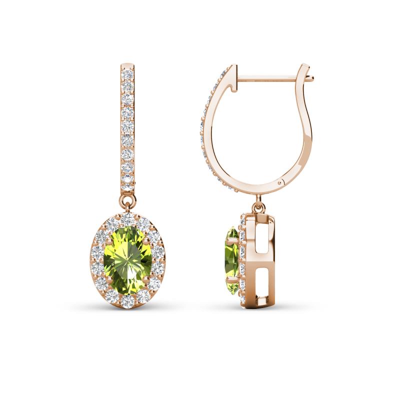 Ilona Oval Cut Peridot and Diamond Halo Dangling Earrings 