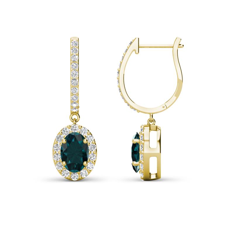 Ilona Oval Cut London Blue Topaz and Diamond Halo Dangling Earrings 