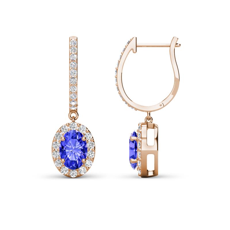 Ilona Oval Cut Tanzanite and Diamond Halo Dangling Earrings 