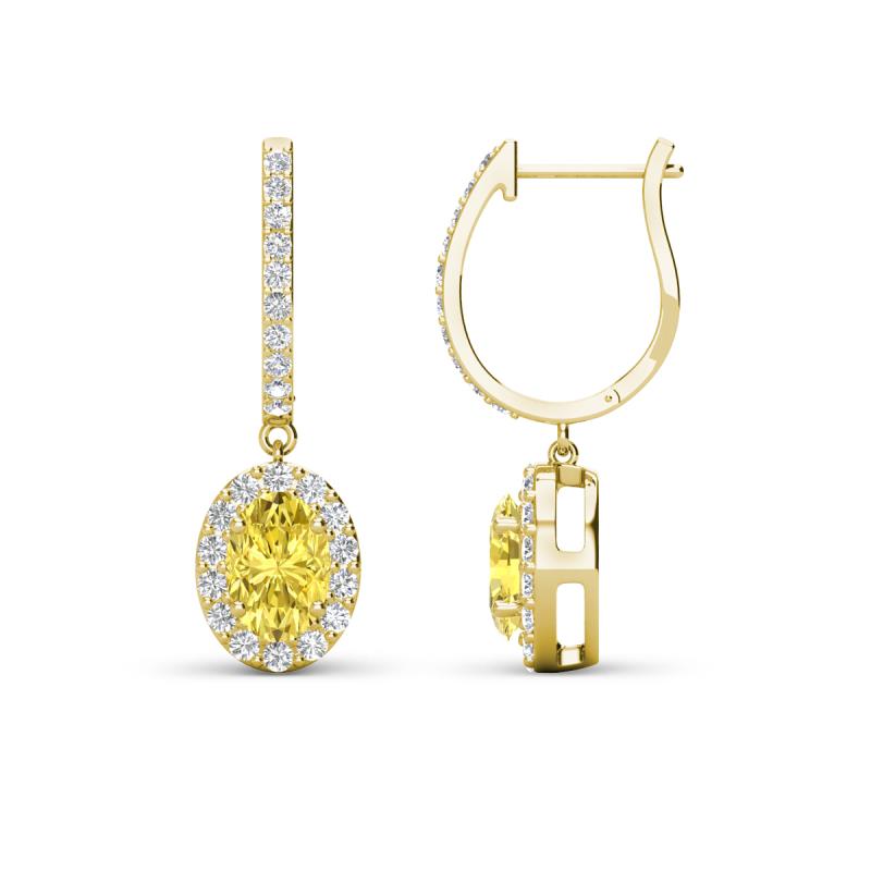 Ilona Oval Cut Yellow Sapphire and Diamond Halo Dangling Earrings 