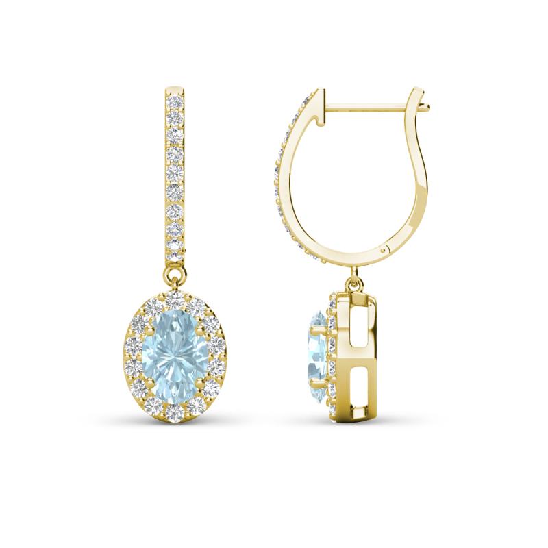 Ilona Oval Cut Aquamarine and Diamond Halo Dangling Earrings 