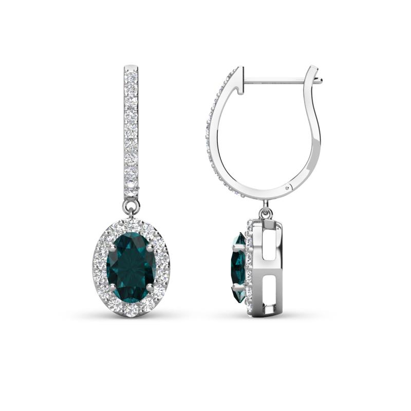 Ilona Oval Cut London Blue Topaz and Diamond Halo Dangling Earrings 