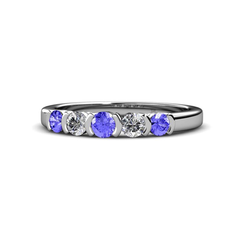 Roena 3.40 mm Tanzanite and Diamond 5 Stone Wedding Band 