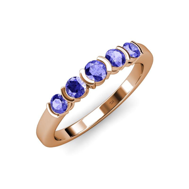 Roena 0.76 ctw Tanzanite Round (3.80 mm) & (3.30 mm) 5 Stone Wedding Band 