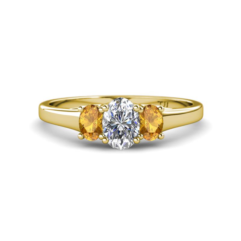 Orana 7x5 mm Oval Cut Diamond and Citrine 1.45 ctw Trellis Three Stone Engagement Ring 