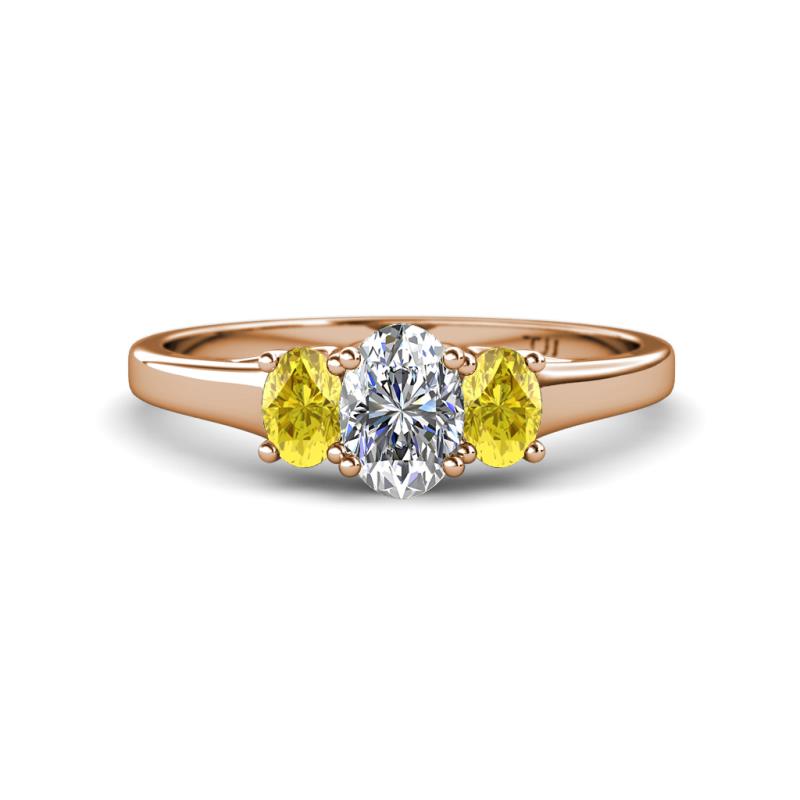 Orana 7x5 mm Oval Cut Diamond and Yellow Sapphire 1.52 ctw Trellis Three Stone Engagement Ring 