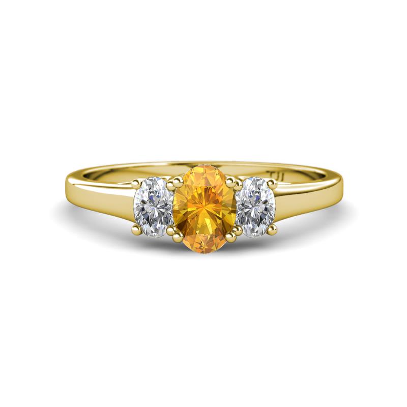 Orana 7x5 mm Oval Cut Citrine and Diamond 1.34 ctw Trellis Three Stone Engagement Ring 