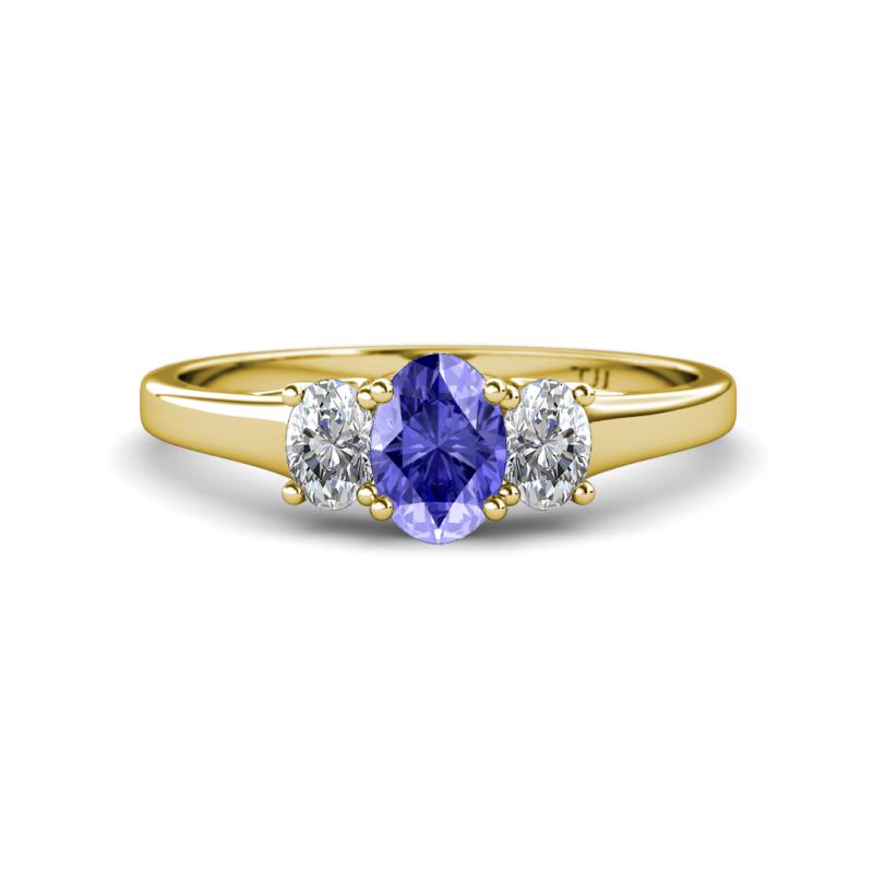 Orana 7x5 mm Oval Cut Tanzanite and Diamond 1.44 ctw Trellis Three Stone Engagement Ring 
