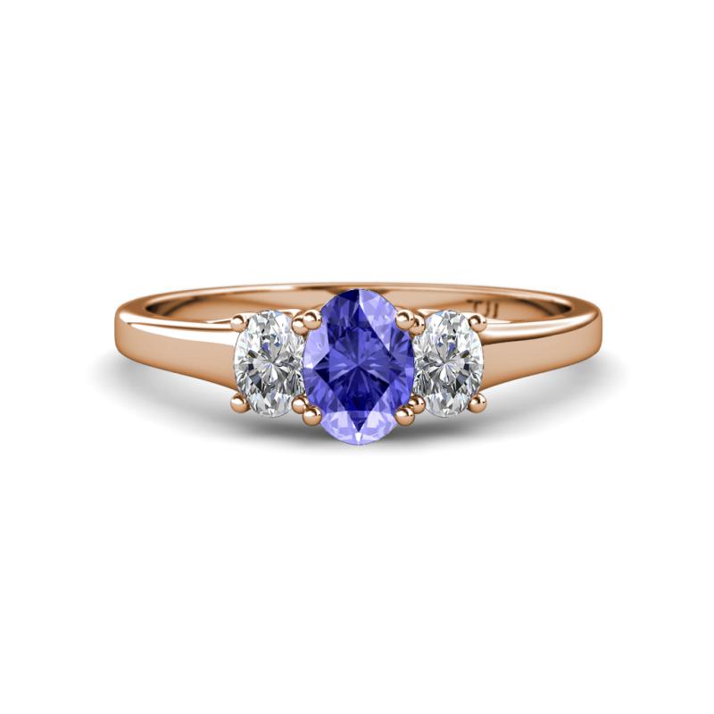 Orana 7x5 mm Oval Cut Tanzanite and Diamond 1.44 ctw Trellis Three Stone Engagement Ring 