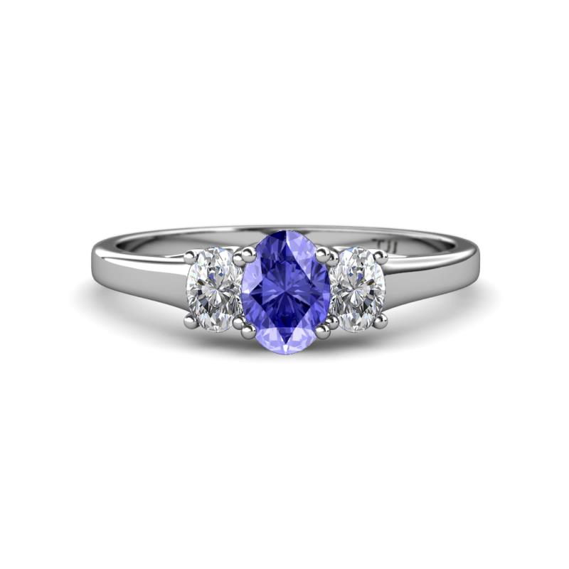 Orana 7x5 mm Oval Cut Tanzanite and Diamond 1.44 ctw Trellis Three Stone Engagement Ring 