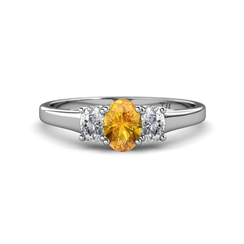 Orana 7x5 mm Oval Cut Citrine and Diamond 1.34 ctw Trellis Three Stone Engagement Ring 