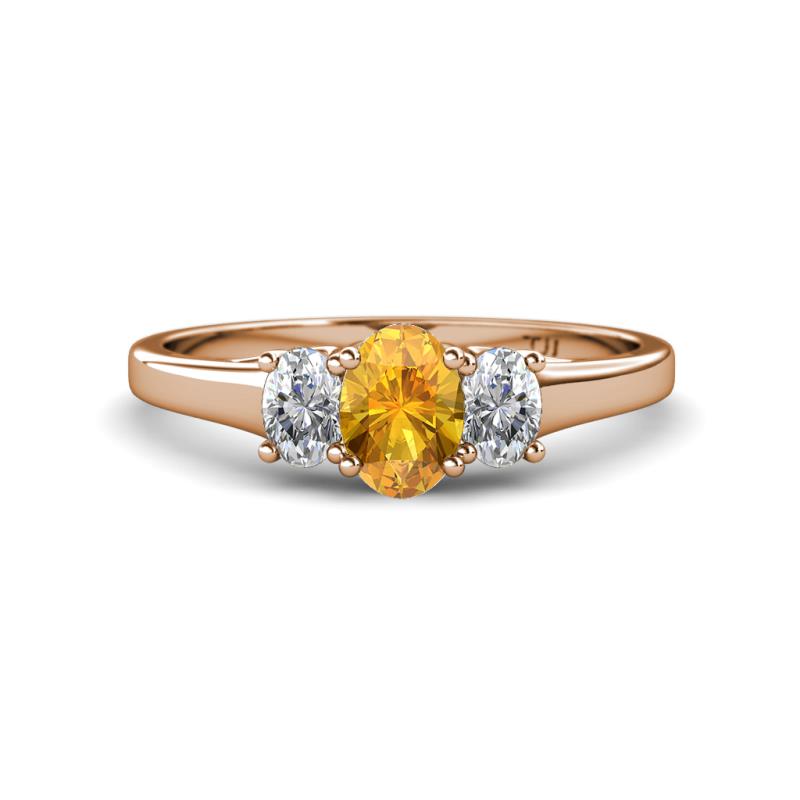 Orana 7x5 mm Oval Cut Citrine and Diamond 1.34 ctw Trellis Three Stone Engagement Ring 