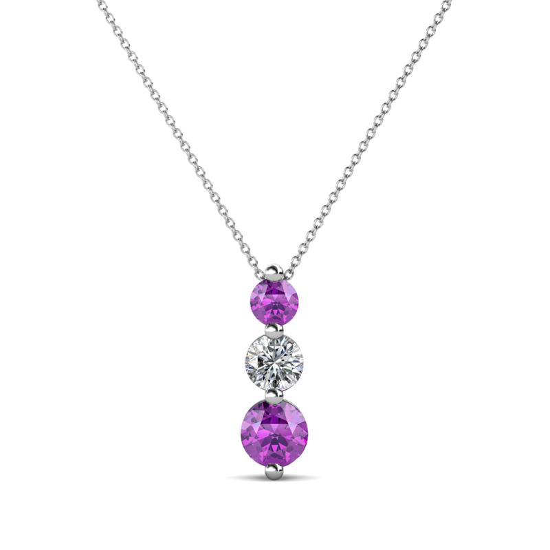 Kesha (4.2mm) Round Amethyst and Diamond Graduated Three Stone Drop Pendant 