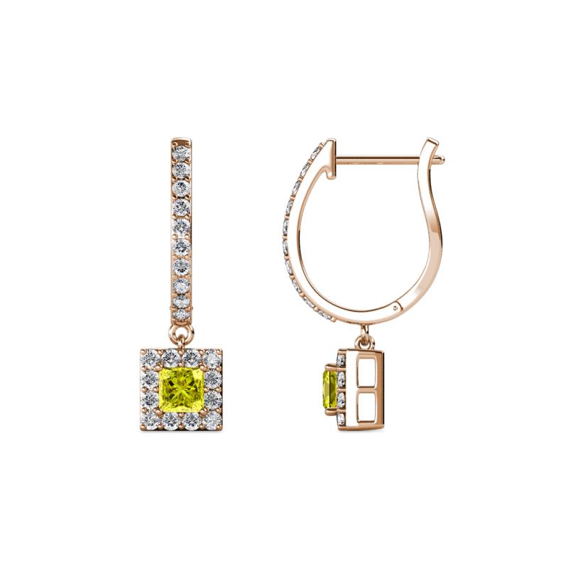 Ilona (3.5mm) Princess Cut Yellow Diamond and Round White Diamond Halo Dangling Earrings 