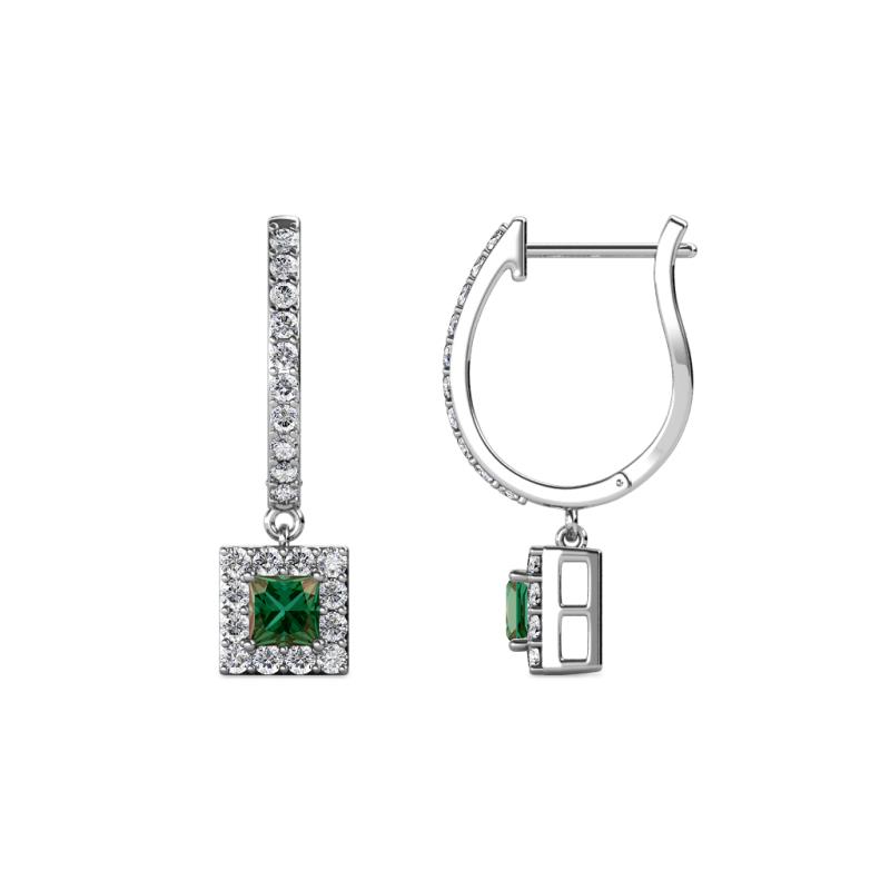 Ilona (3.5mm) Princess Cut Lab Created Alexandrite and Round Diamond Halo Dangling Earrings 