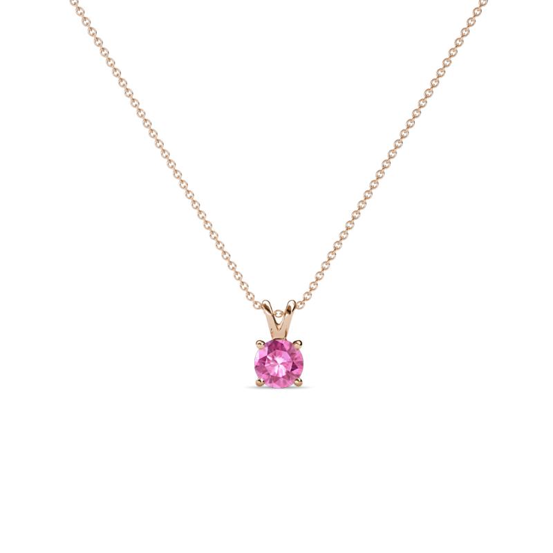 Jassiel 3.00 mm Round Pink Sapphire Double Bail Solitaire Pendant Necklace 