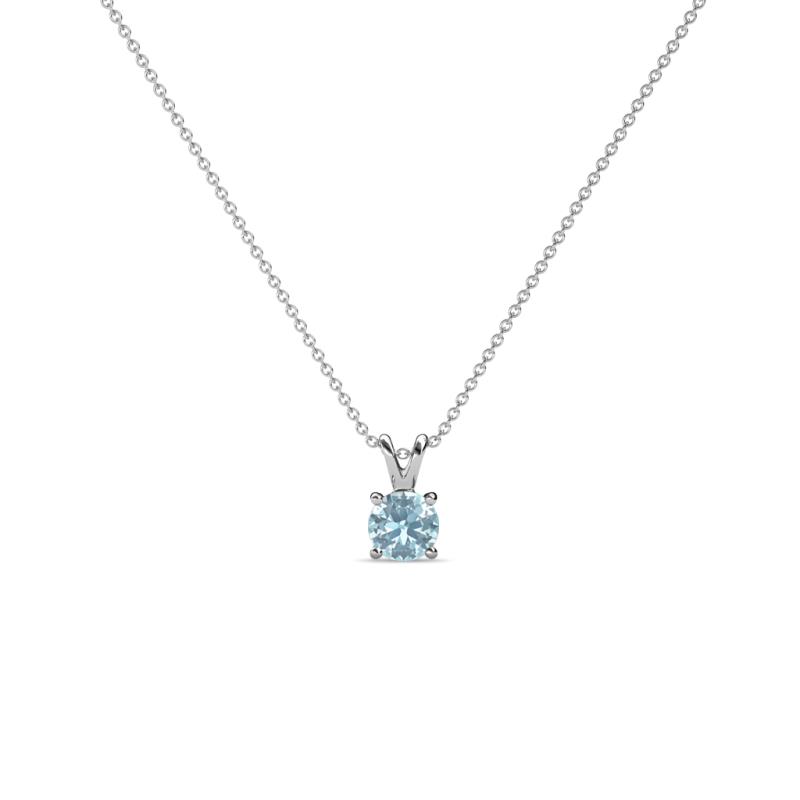Jassiel 3.00 mm Round Aquamarine Double Bail Solitaire Pendant Necklace 