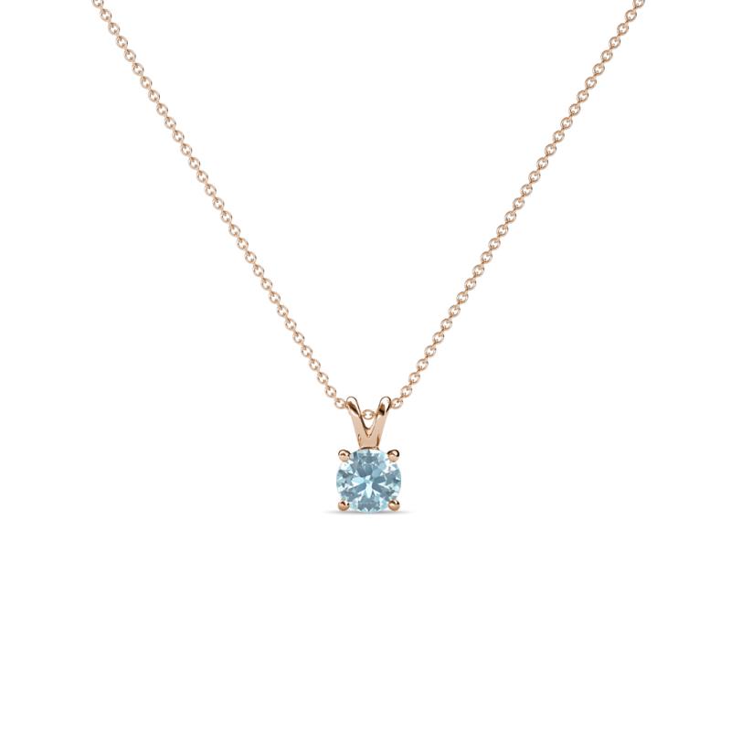 Jassiel 3.00 mm Round Aquamarine Double Bail Solitaire Pendant Necklace 