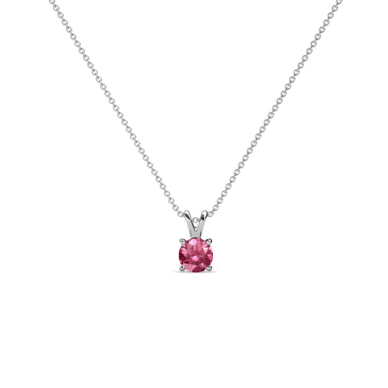 Jassiel 3.00 mm Round Pink Tourmaline Double Bail Solitaire Pendant Necklace 