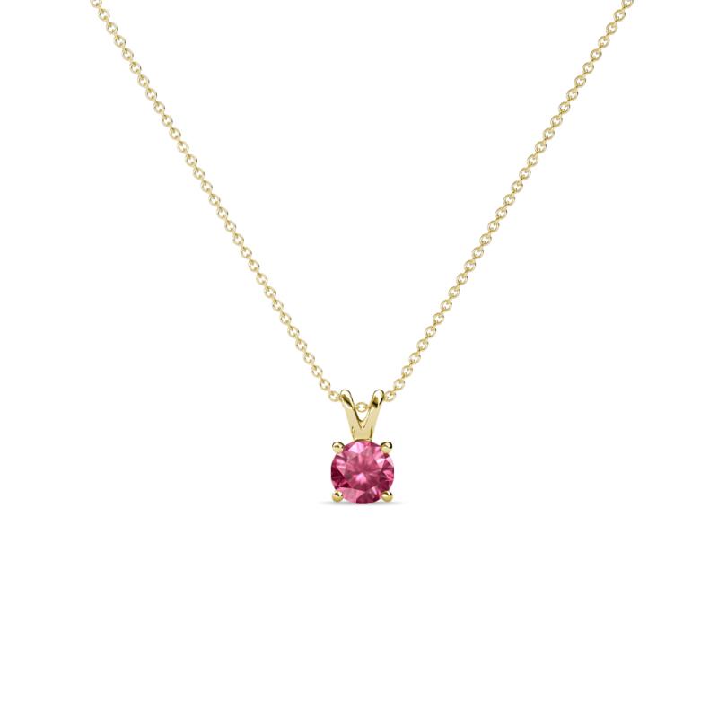 Jassiel 3.00 mm Round Pink Tourmaline Double Bail Solitaire Pendant Necklace 