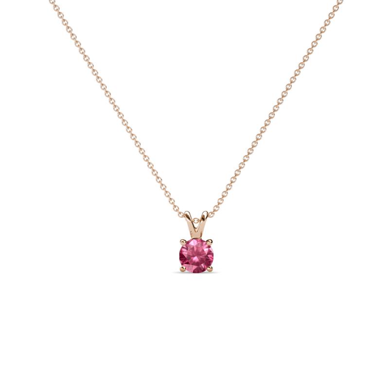 Jassiel 3.00 mm Round Pink Tourmaline Double Bail Solitaire Pendant Necklace 