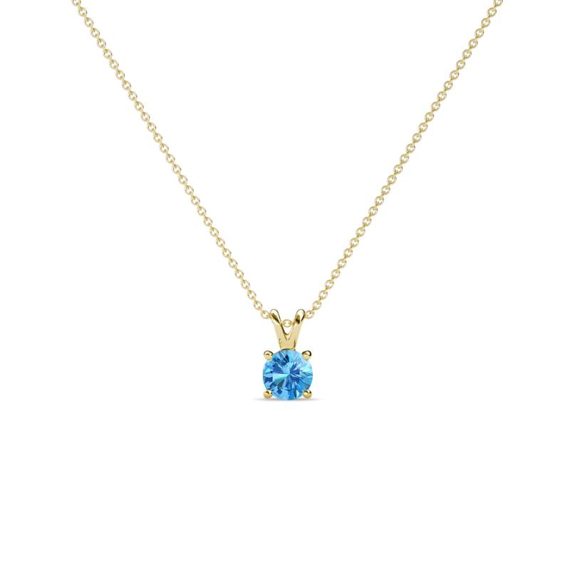 Jassiel 3.00 mm Round Blue Topaz Double Bail Solitaire Pendant Necklace 