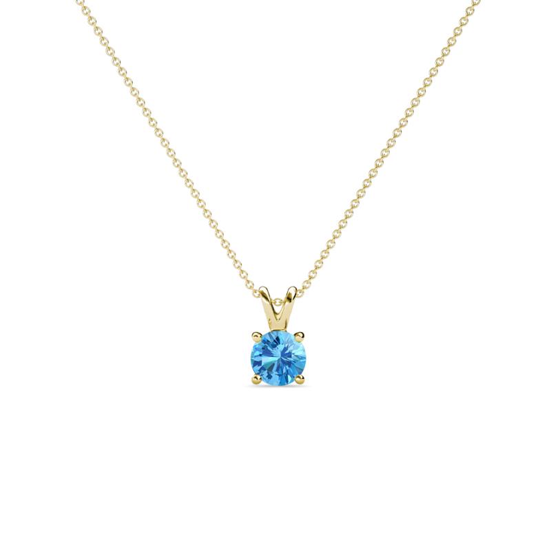 Jassiel 3.50 mm Round Blue Topaz Double Bail Solitaire Pendant Necklace 