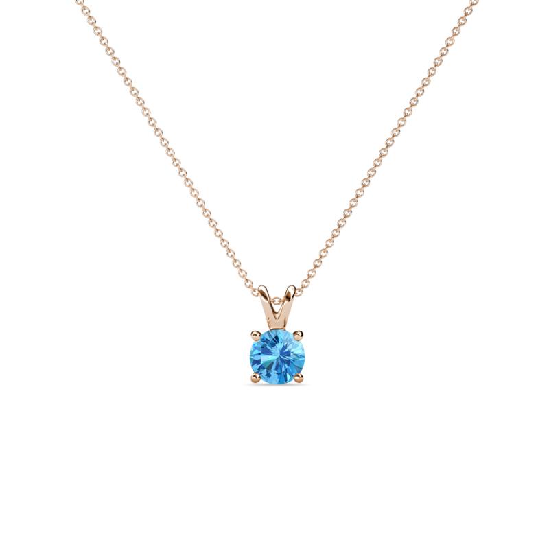 Jassiel 3.50 mm Round Blue Topaz Double Bail Solitaire Pendant Necklace 