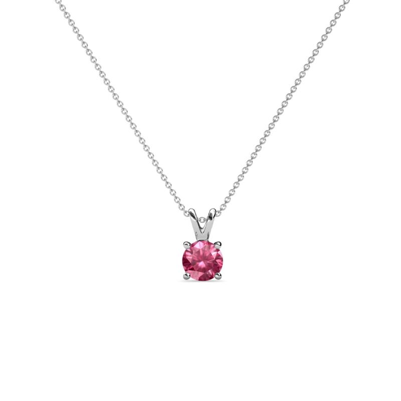 Jassiel 4.00 mm Round Pink Tourmaline Double Bail Solitaire Pendant Necklace 