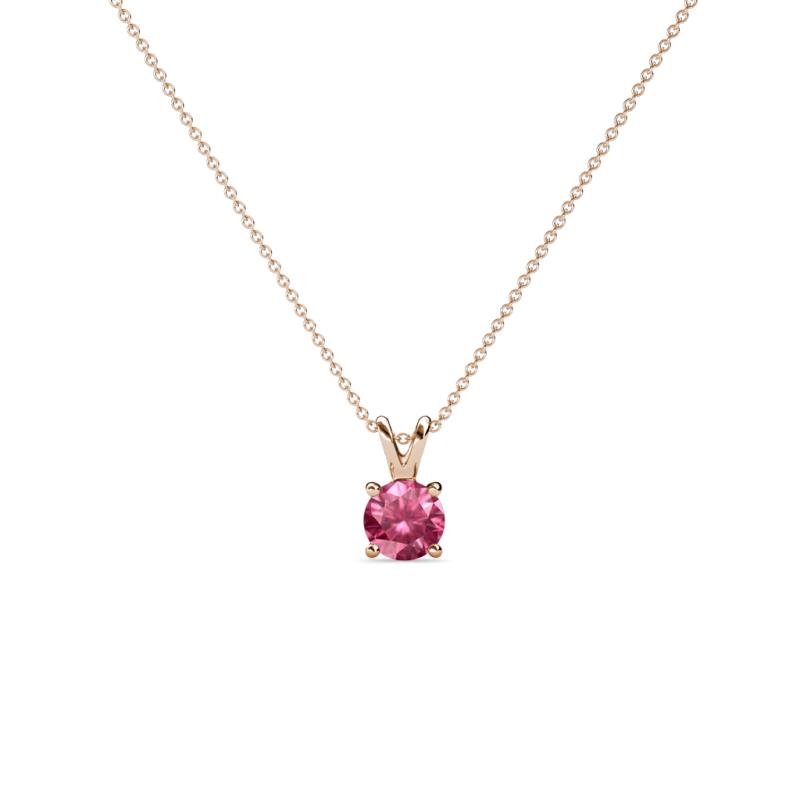 Jassiel 4.00 mm Round Pink Tourmaline Double Bail Solitaire Pendant Necklace 