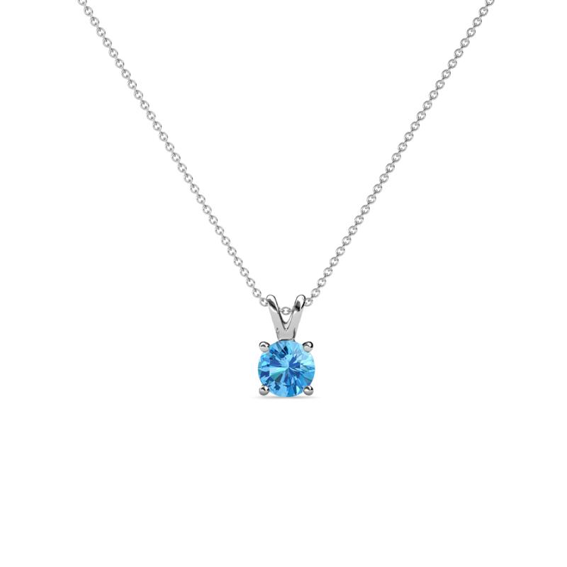 Jassiel 4.00 mm Round Blue Topaz Double Bail Solitaire Pendant Necklace 