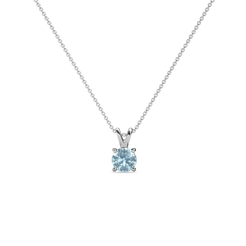 Jassiel 4.50 mm Round Aquamarine Double Bail Solitaire Pendant Necklace 